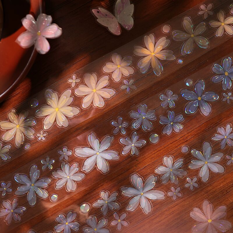 YIERマステ【小花杂货铺】4cm×6M（120cmループ）貝殻光 型抜き