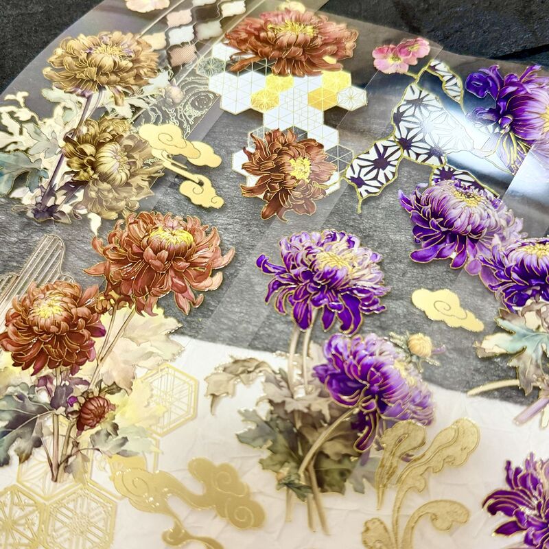 QYマステ5月新作 菊日和・金箔 6cm×5M 立体金箔押し
