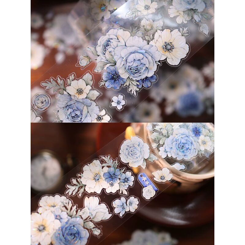 YIERマステ【甜蓝花笺】5.5cm×5M 貝殻光 型抜き