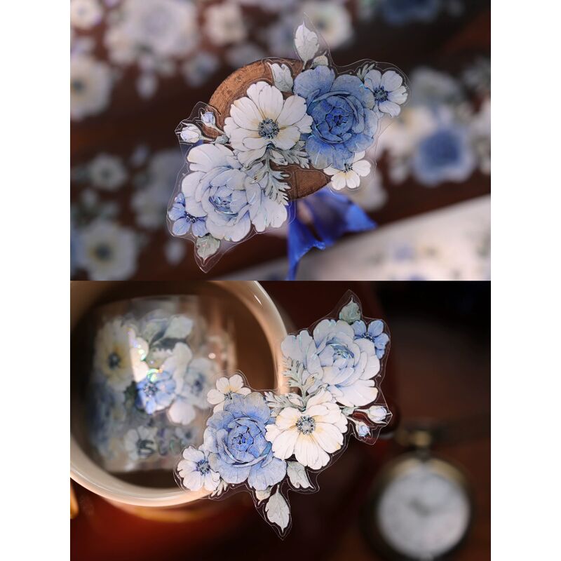 YIERマステ【甜蓝花笺】5.5cm×5M 貝殻光 型抜き