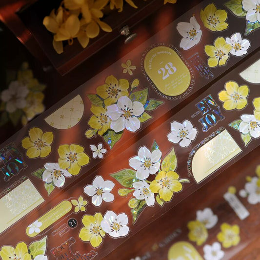 YIERマステ【奶油梨花】5.5cm×6M（150cmループ）貝殻光 型抜き
