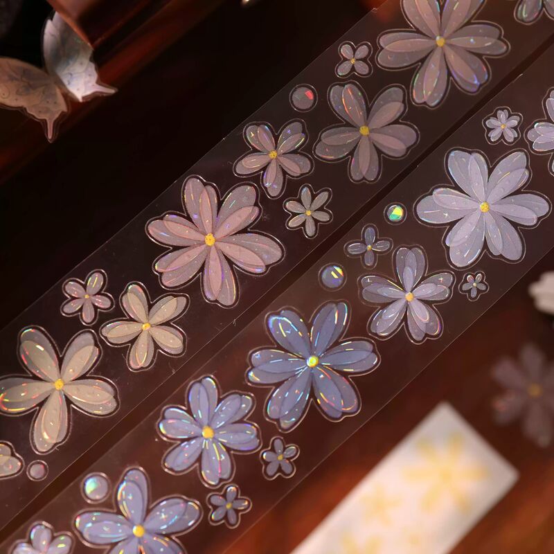 YIERマステ【小花杂货铺】4cm×6M（120cmループ）貝殻光 型抜き