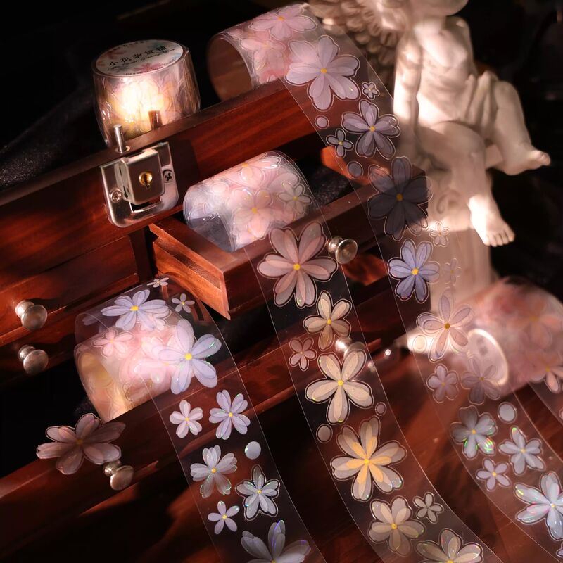 YIERマステ【小花杂货铺】4cm×6M（120cmループ）貝殻光 型抜き