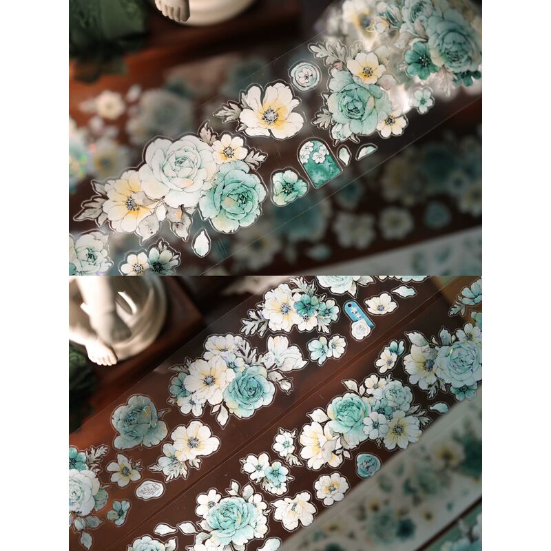 YIERマステ【青蓝花事】5.5cm×5M 貝殻光 型抜き