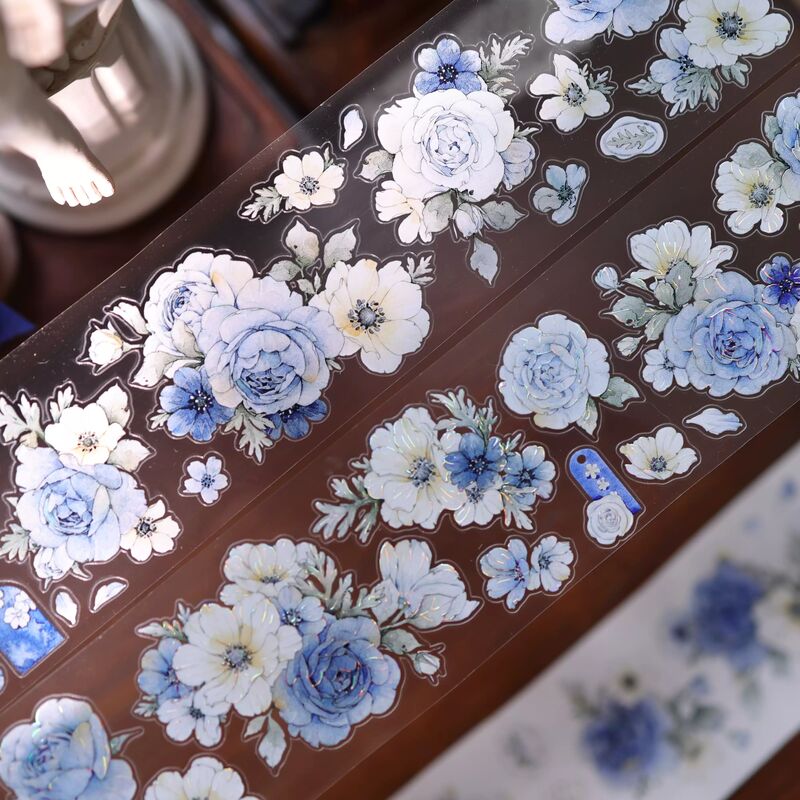 YIERマステ【甜蓝花笺】5.5cm×5M 貝殻光 型抜き