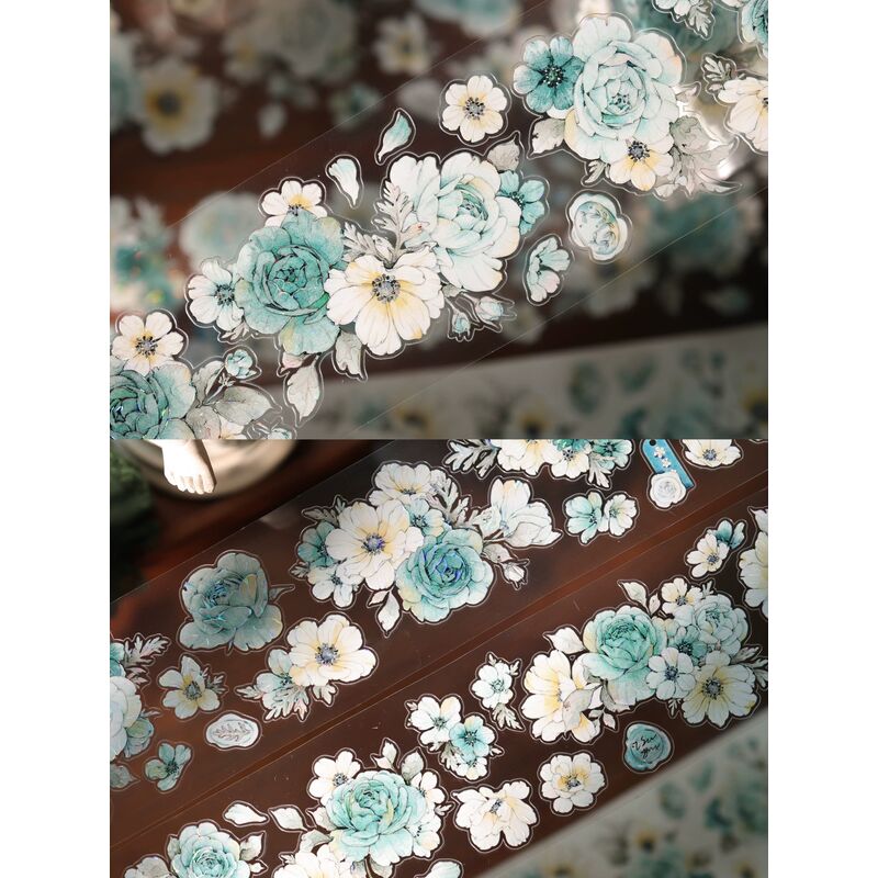 YIERマステ【青蓝花事】5.5cm×5M 貝殻光 型抜き