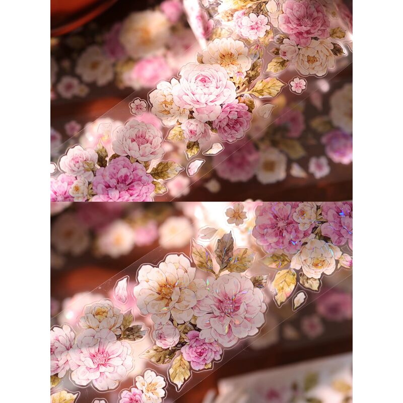 YIERマステ【桃雾白絮】5.5cm×5M 貝殻光 型抜き