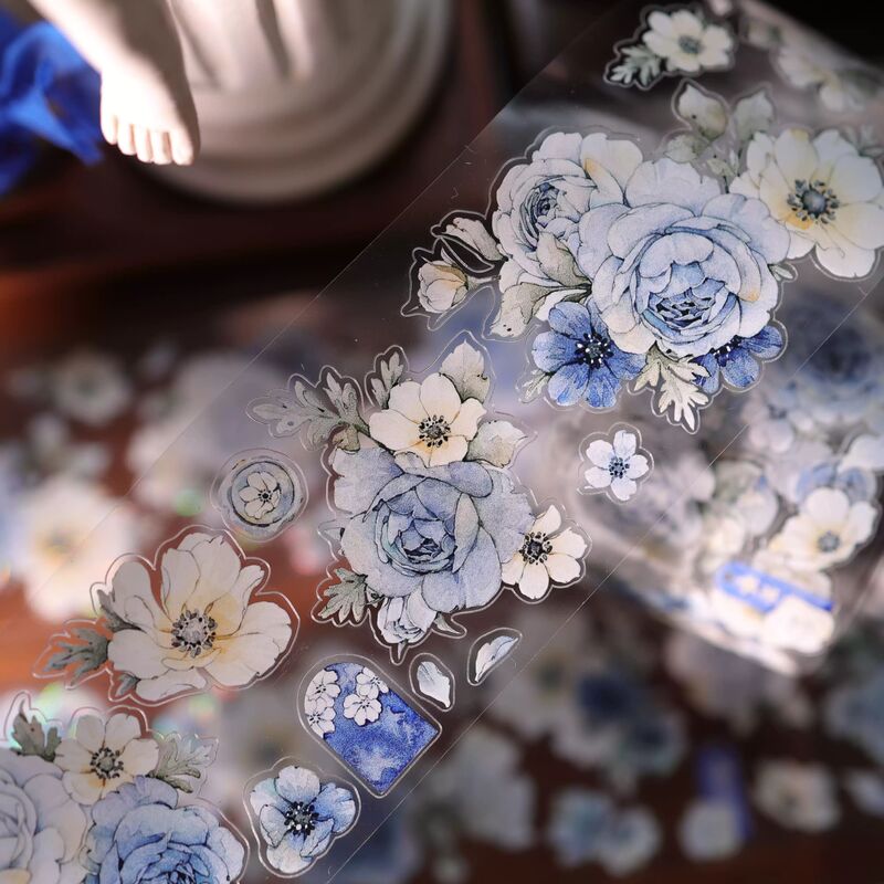 YIERマステ【甜蓝花笺】5.5cm×5M 貝殻光 型抜き