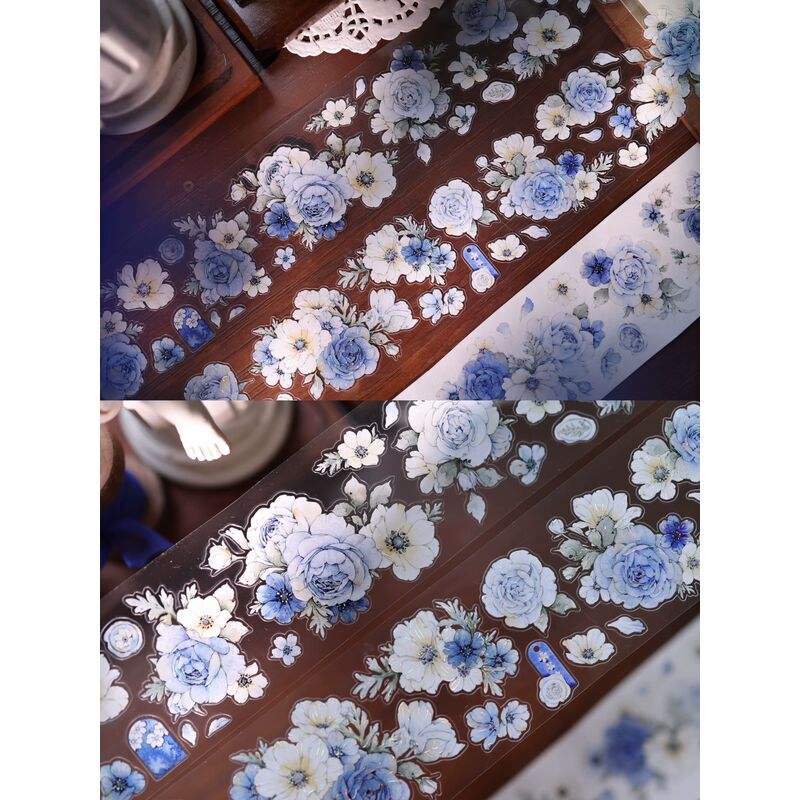 YIERマステ【甜蓝花笺】5.5cm×5M 貝殻光 型抜き