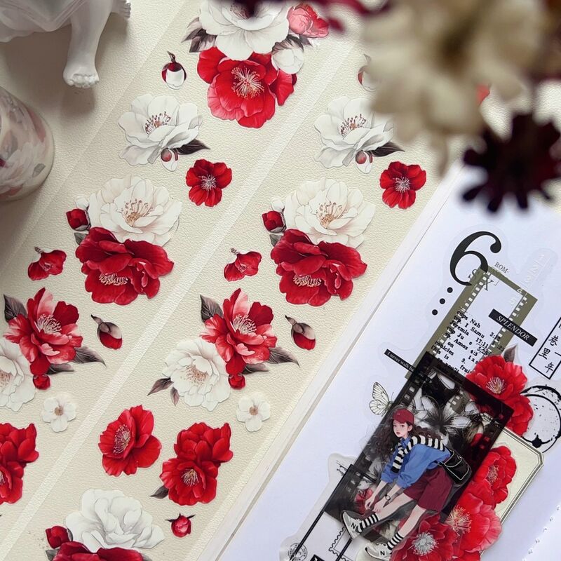 DXSマステ《红白山茶》6cm×3M(50cmループ)PET・型抜き