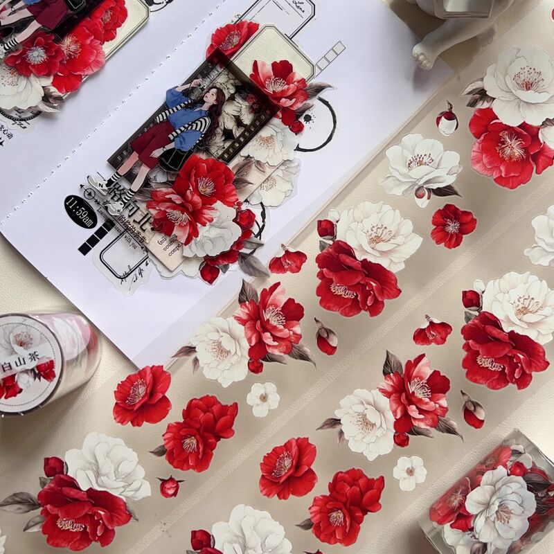 DXSマステ《红白山茶》6cm×3M(50cmループ)PET・型抜き