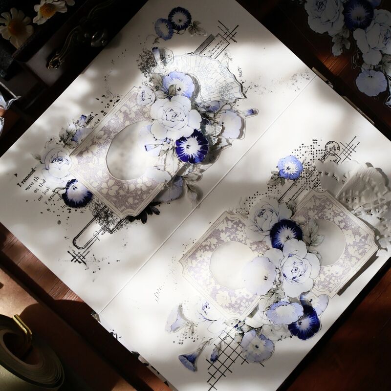 YIERマステ【推窗见花-蓝】PETダイカット