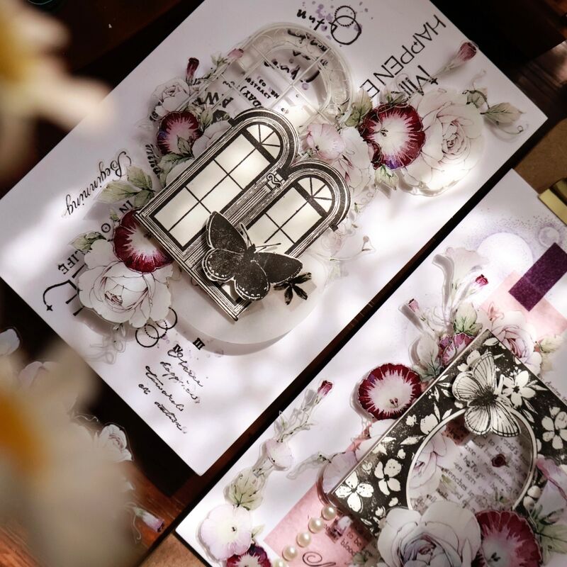 YIERマステ【推窗见花-粉】PETダイカット