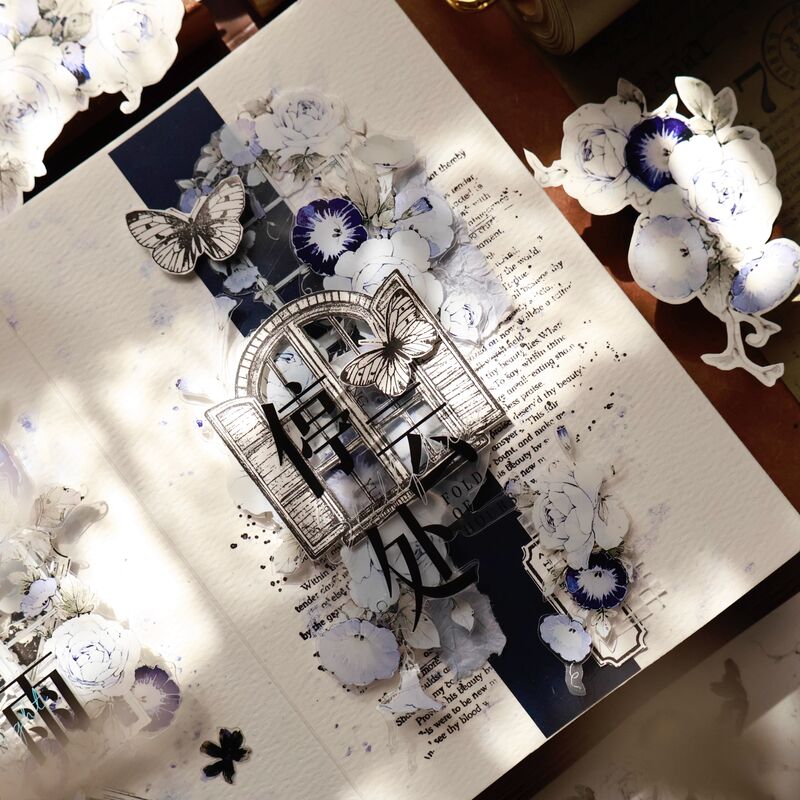 YIERマステ【推窗见花-蓝】PETダイカット