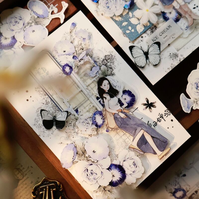 YIERマステ【推窗见花-蓝】PETダイカット