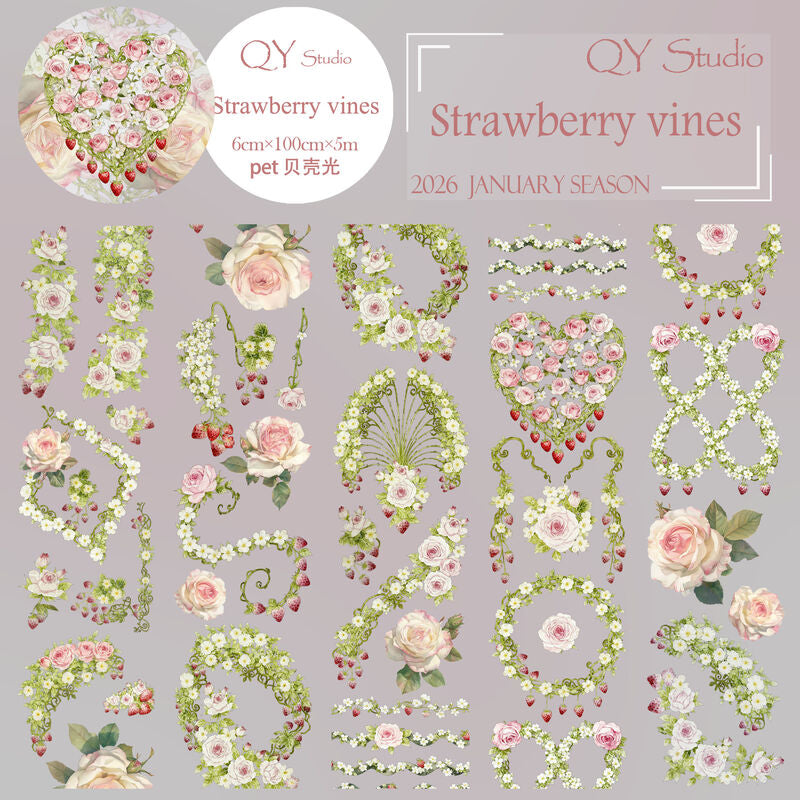 QYマステ1月新作Strawberry vines 6cm×5M 貝殻光